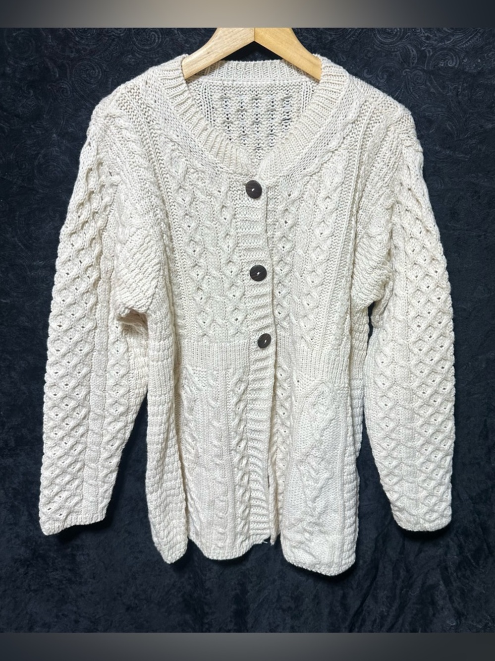 NWOT Cream Diamond Irish Knit Button-Front Women's M Sweater Cardigan